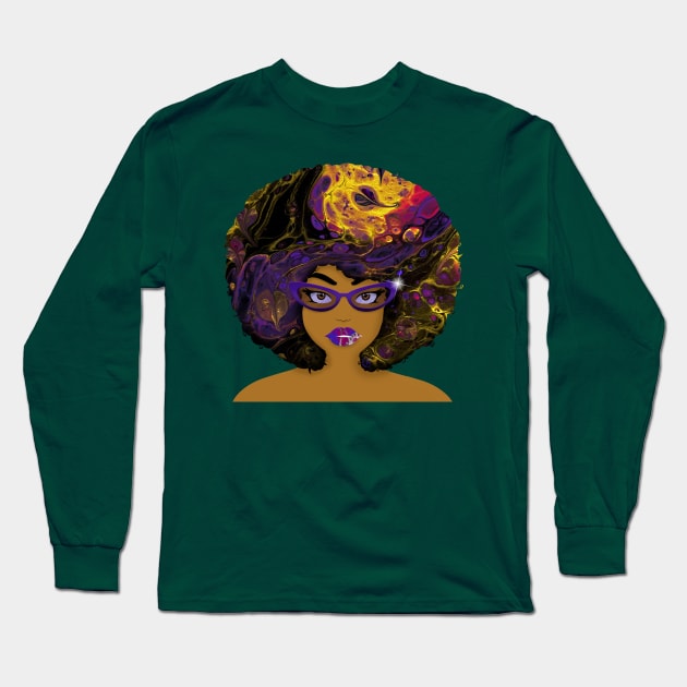 Galaxy Girl Purple Afro Long Sleeve T-Shirt by FinalBeatComics